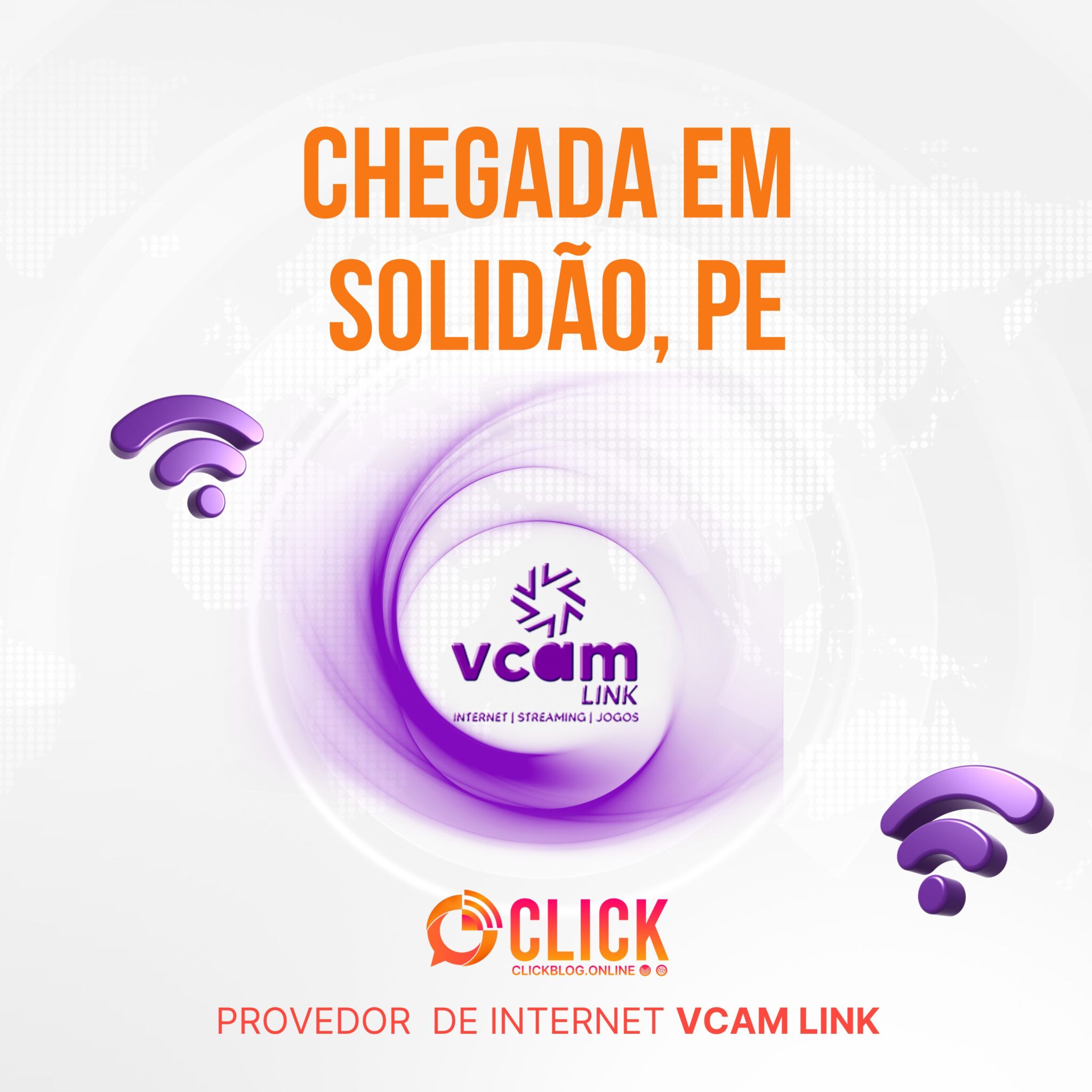 A Vcam Link oferece conexões de internet que variam entre 70 MB e 600 MB, utilizando 100% fibra óptica em solidão, PE